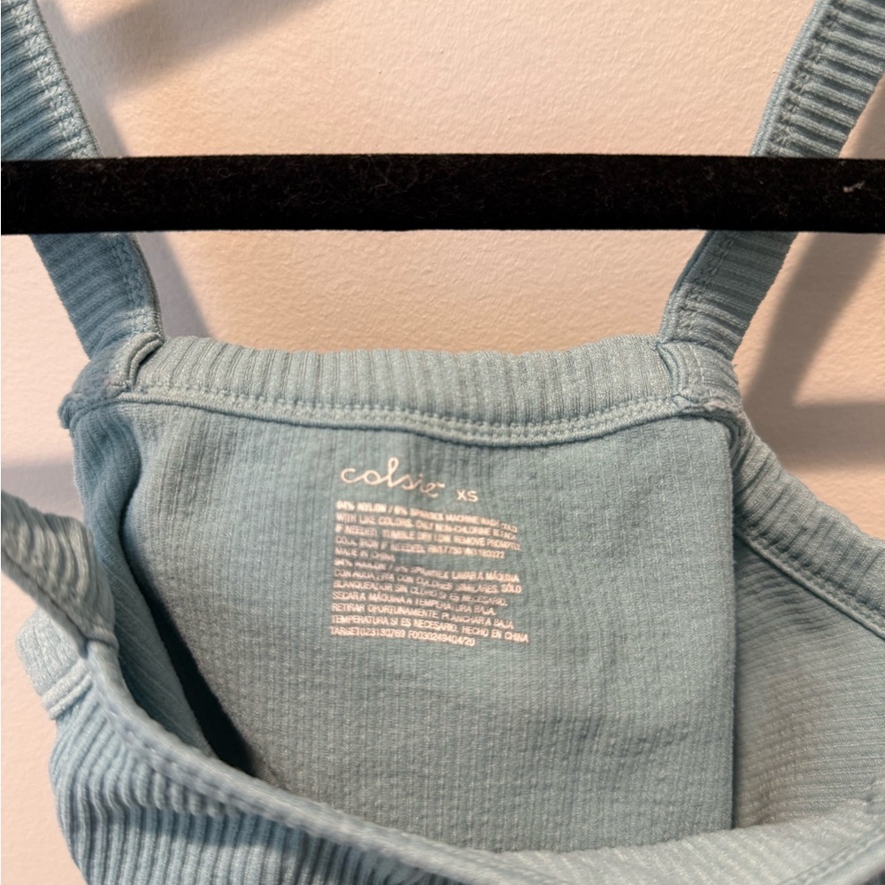 Colsie Light Blue Ribbed Crop Top - Picture 3 of 3